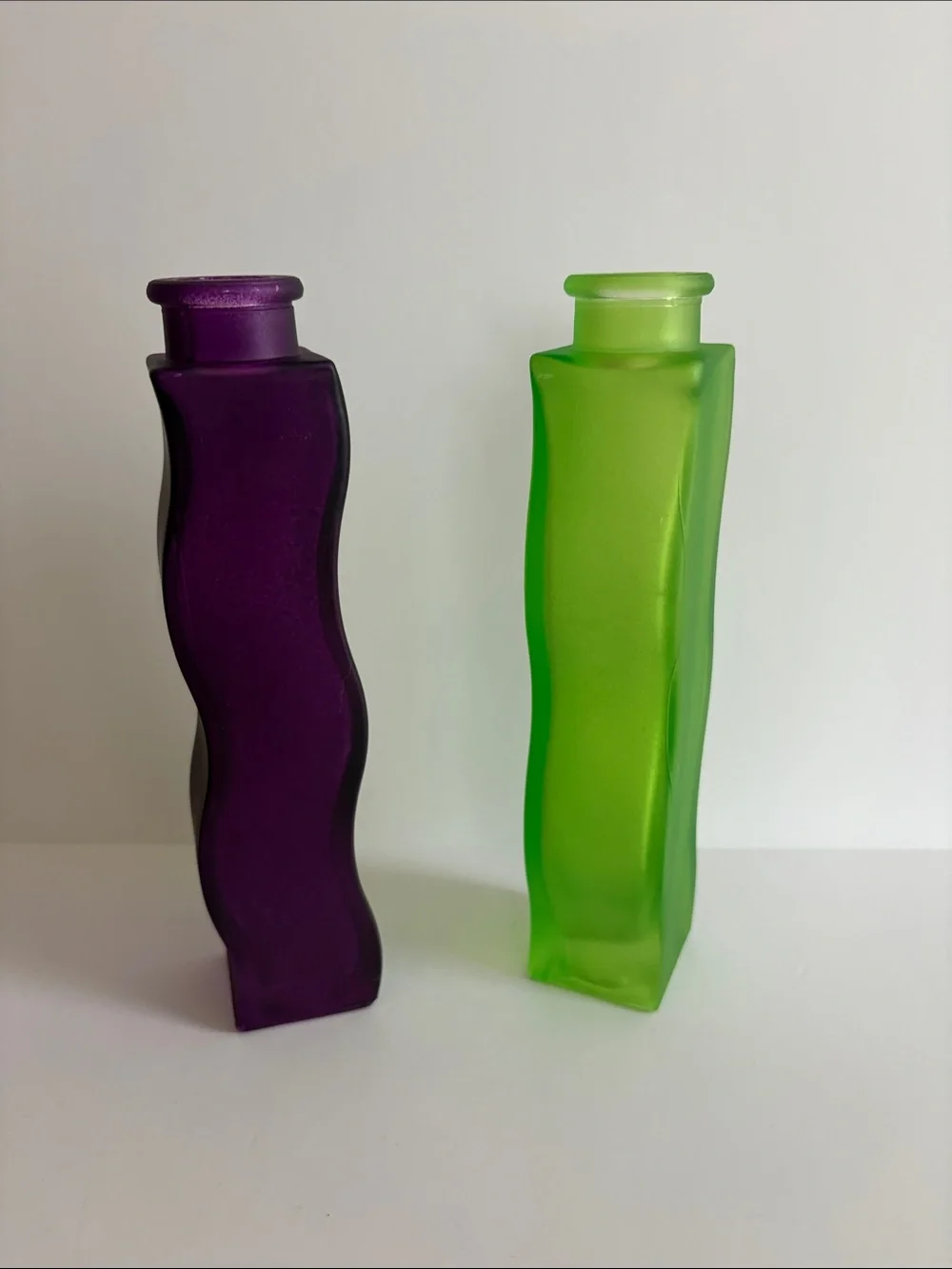 Vintage 90s IKEA Skamt Wavy Glass Vases - Set of 2 Frosted (Purple & Lime)